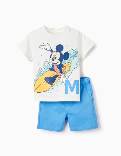 Camiseta + Pantalones Cortos de Algodón para Bebé Niño 'Mickey', Blanco/Azul Zippy