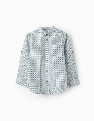 Camisa de Algodón para Niño, Blanco/Azul Zippy